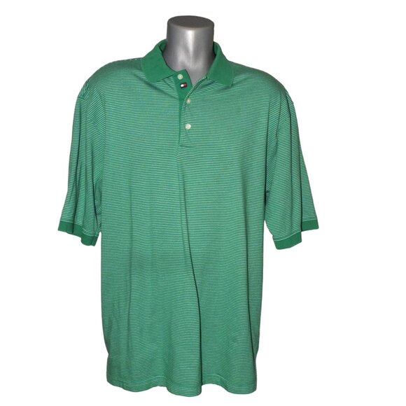 Tommy Hilfiger Golf Polo Techno-Dry Green on Green Stripe - Picture 1 of 5